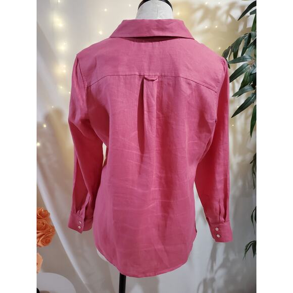 Talbots Pure Irish Linen V Neck Collared Button Up Shirt Womens Size 10P Pink - Picture 4 of 8